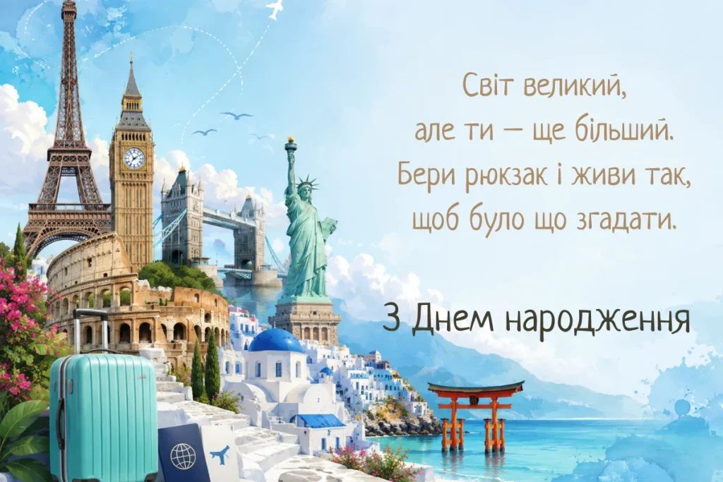 Яскрава туристична композиція зі світовими пам’ятками