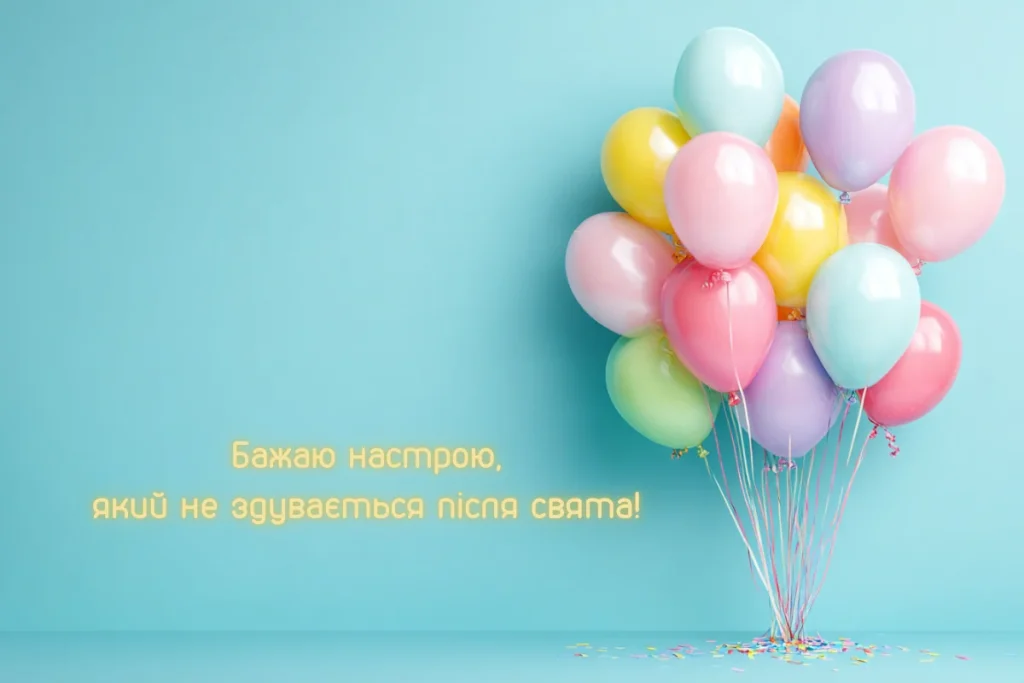 Світла листівка з пастельними кульками на блакитному фоні