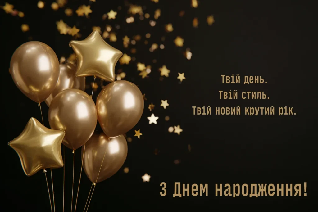 Стильна святкова листівка з золотими кульками і зірками