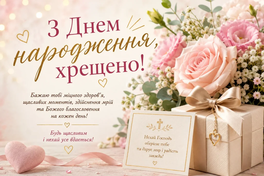 Ніжна листівка з Днем народження хрещеній