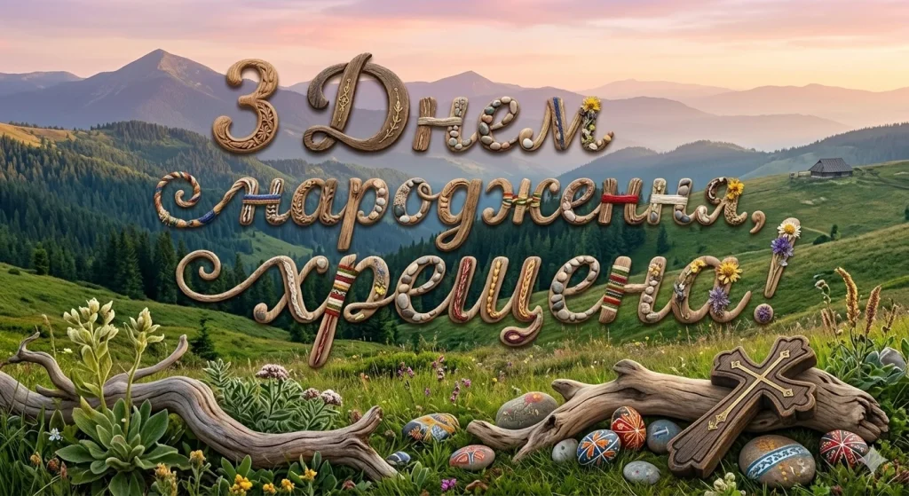 Привітання на фоні гір