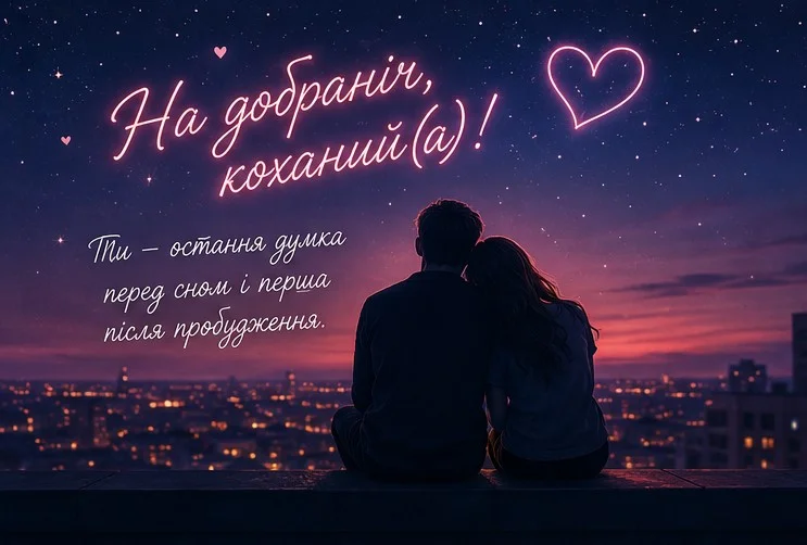 Романтичне привітання на тлі нічного міста та зоряного неба