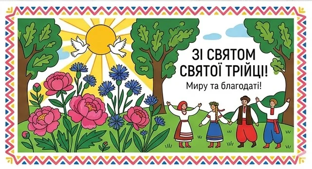 Атмосферна мальована листівка з лаконічним привітанням та веселим святковим зображенням