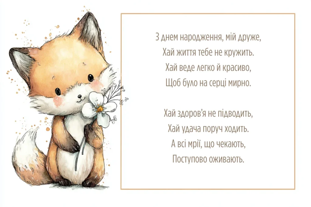 Мила ілюстрація лисеняти з квіткою