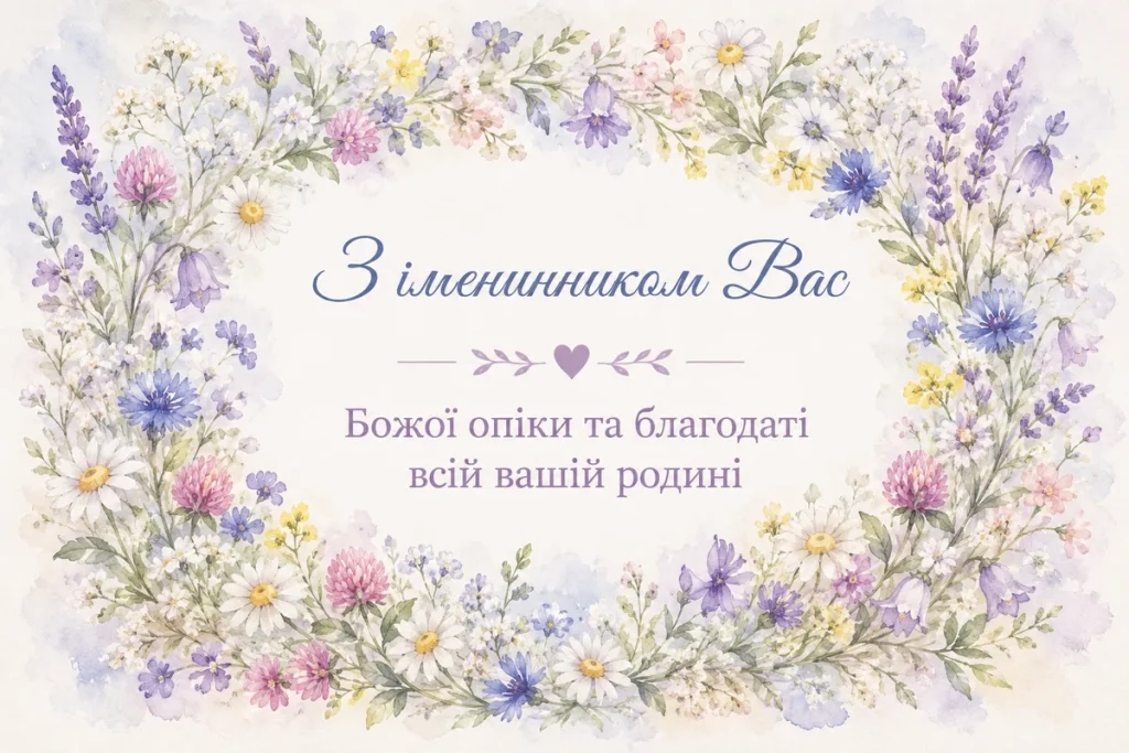 Привітання з іменинником у квітковій рамці