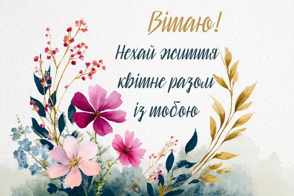 Акварельні квіти й теплий напис “Вітаю”