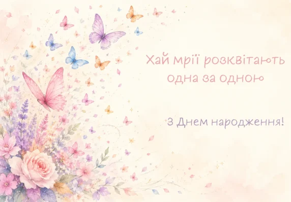 Ніжна листівка з метеликами та побажанням для сестри