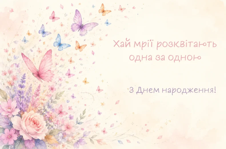 Ніжна листівка з метеликами та побажанням для сестри