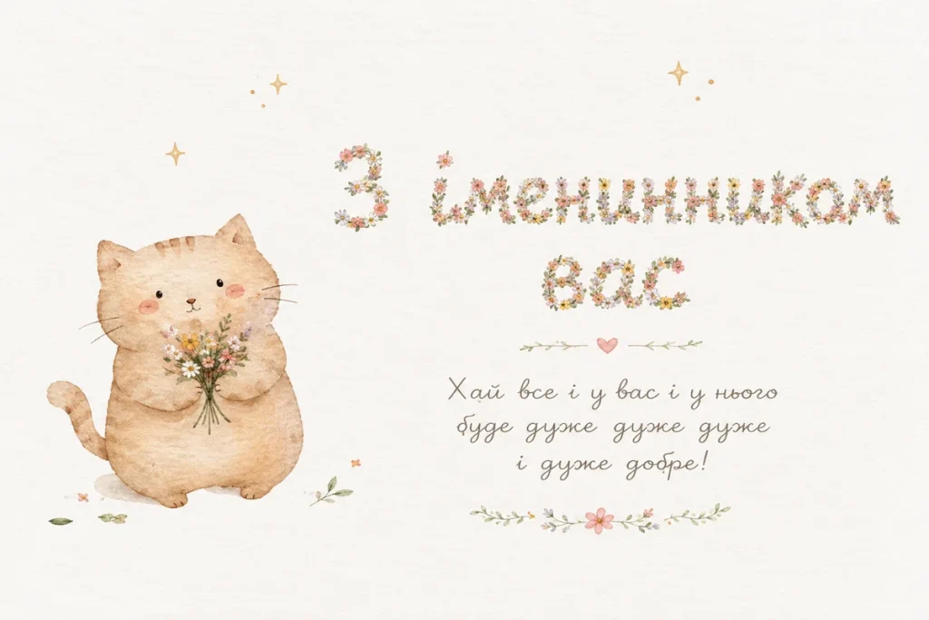 Милий котик вітає з іменинником