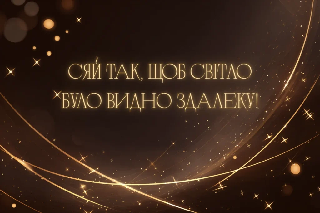 Темна листівка із золотим сяйвом і святковим написом