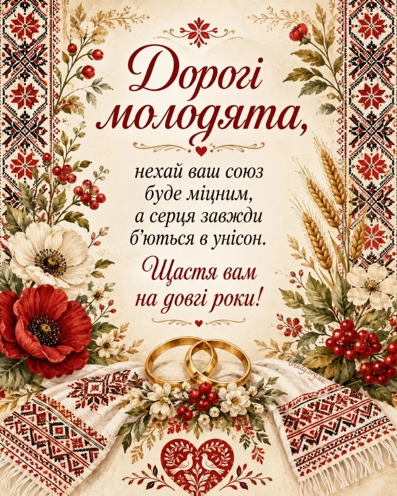 Листівка з одруженням з рушниками