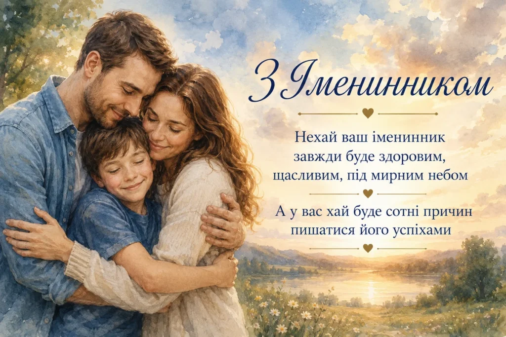 Тато, мама та дитина обіймаються на природі