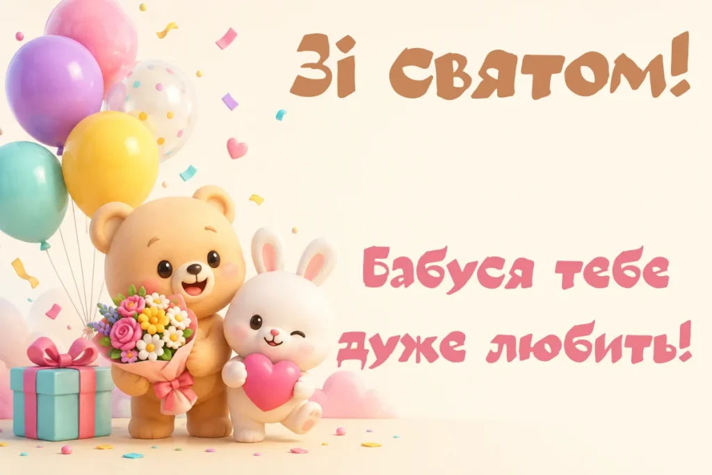 Листівка з ведмедиком і зайчиком
