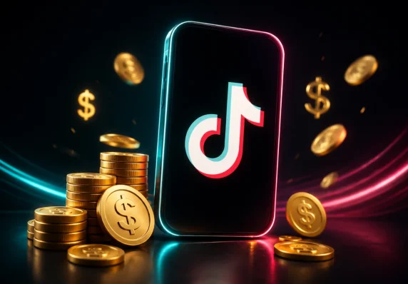 Телефон із TikTok і золоті монети навколо
