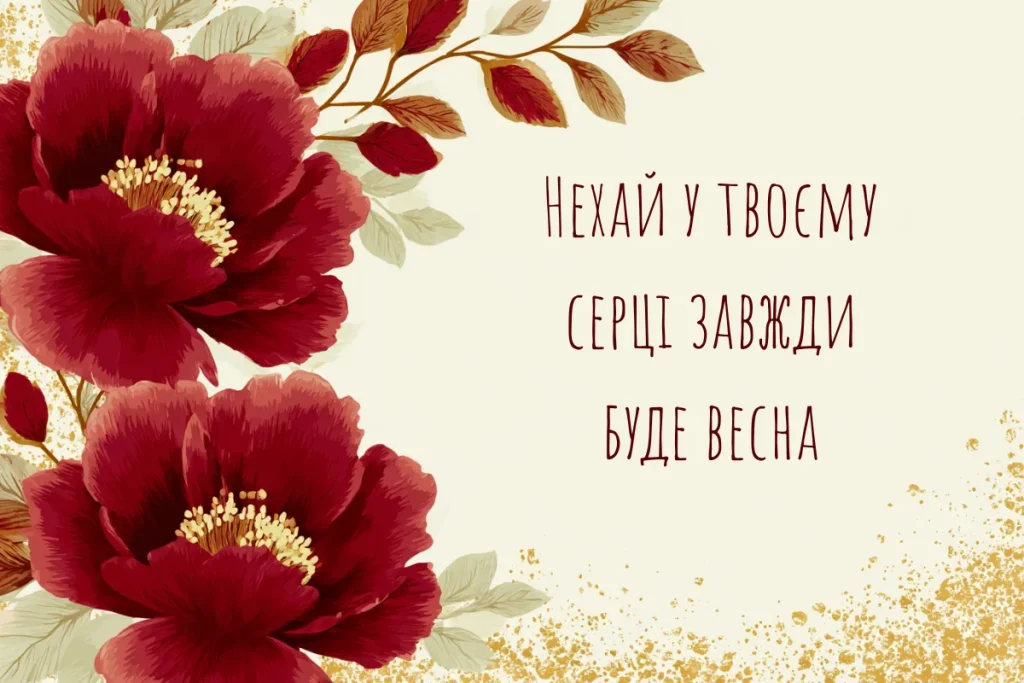Бордові квіти з побажанням весни в серці