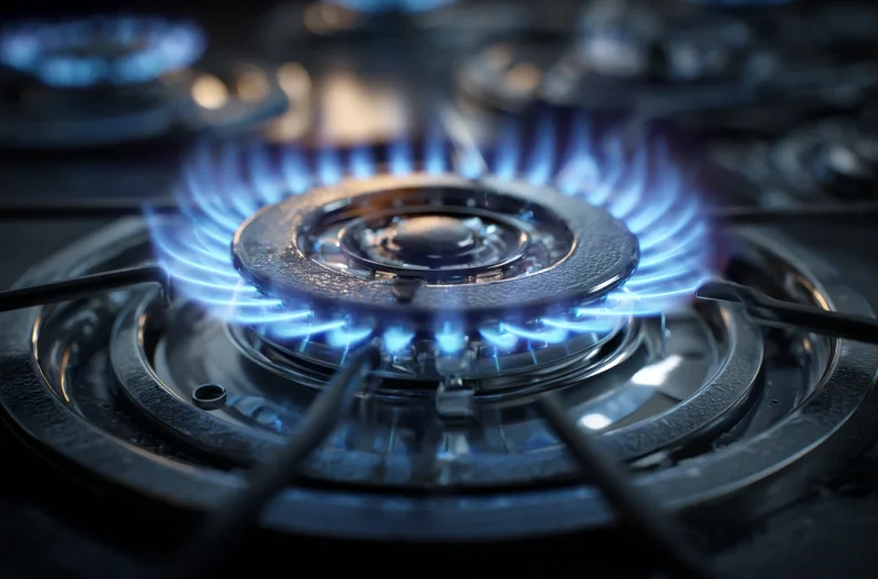Блакитне полум’я газового пальника крупним планом
