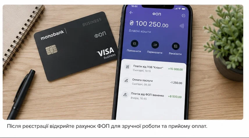 Після реєстрації відкрийте рахунок ФОП для прийому оплати та зручної роботи