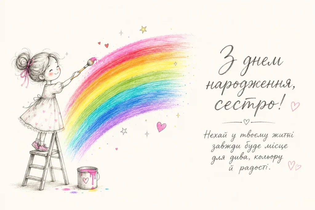 Дівчинка малює веселку для привітання сестрі