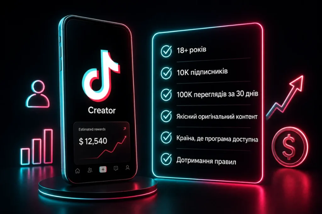 Екран із вимогами TikTok для заробітку