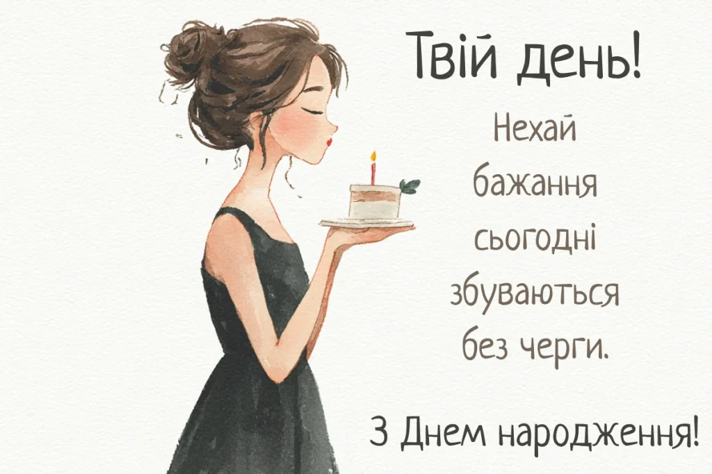 Дівчина з тортом і побажанням на день народження