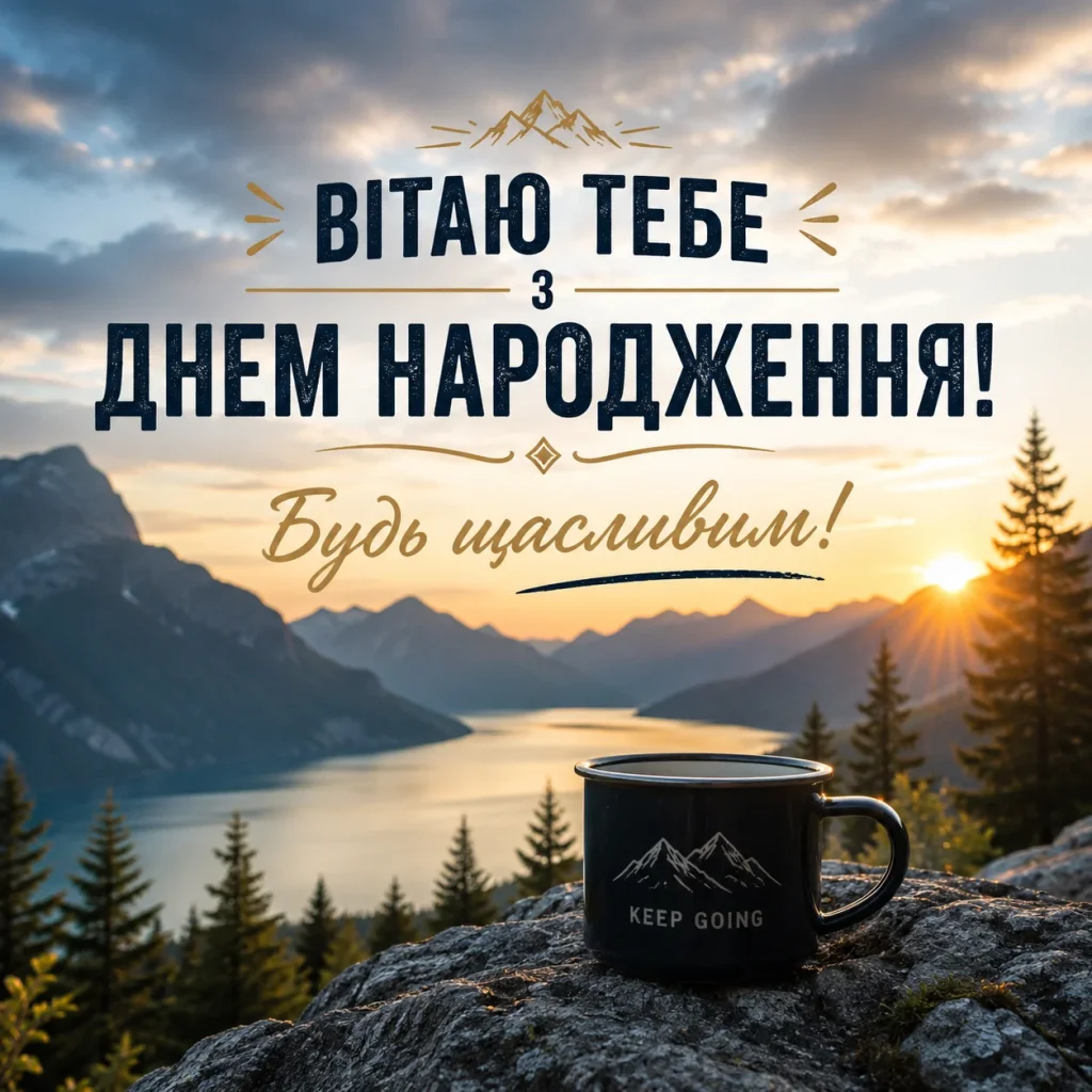 Привітання з Днем народження на фоні гір