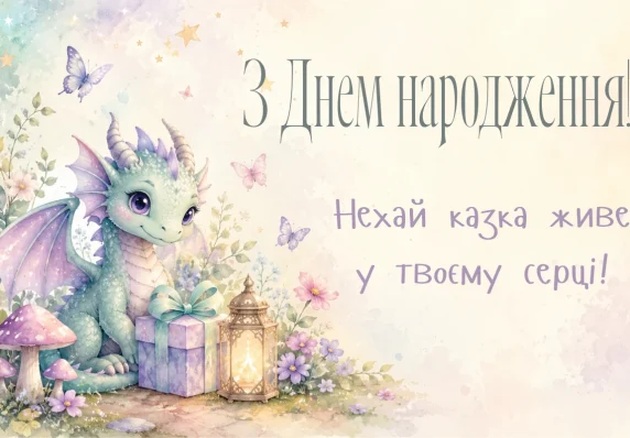 Маленький дракончик серед подарунків і ліхтариків із побажанням