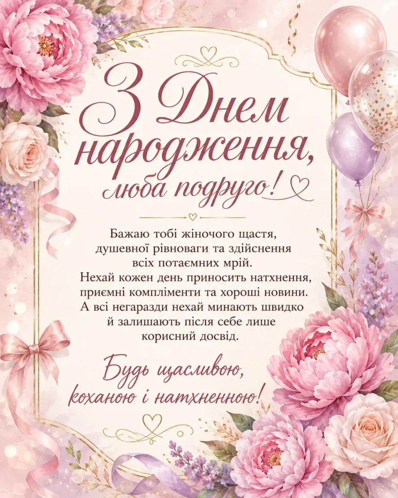 Листівка привітання подрузі з квітами
