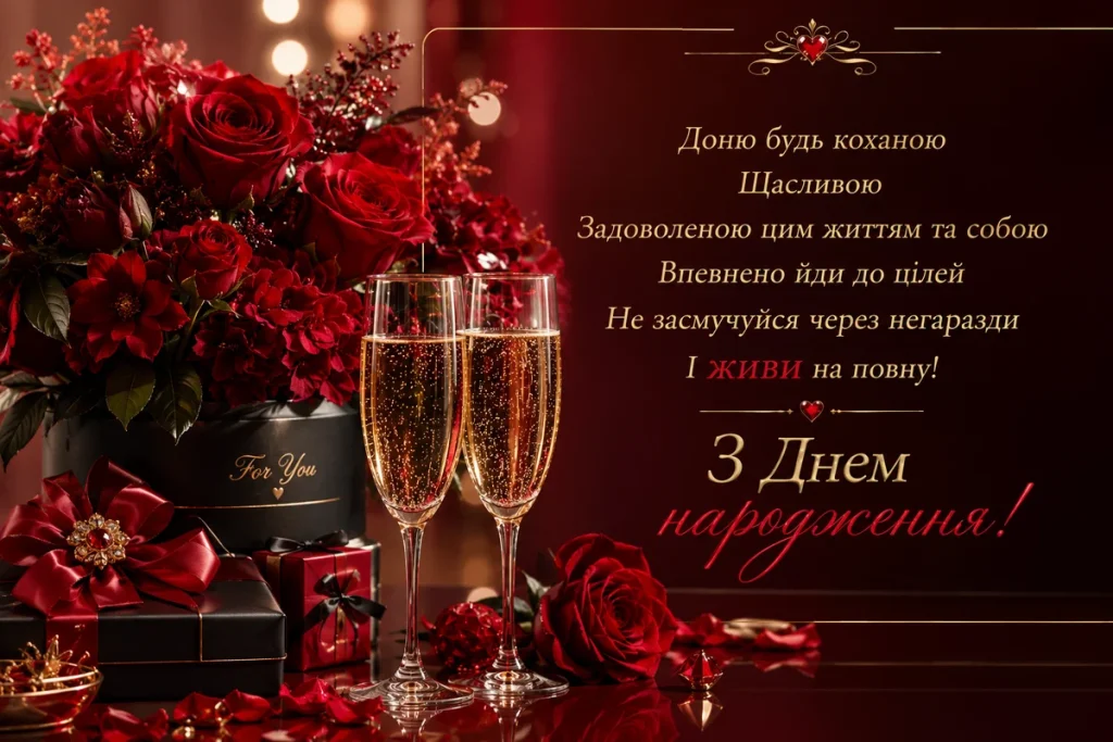 Розкішні троянди та шампанське для доні