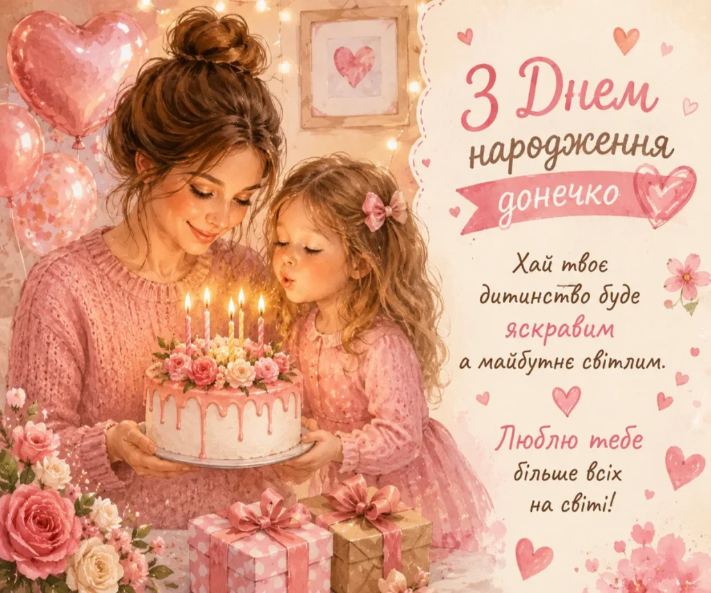 Мама вітає маленьку донечку з Днем народження