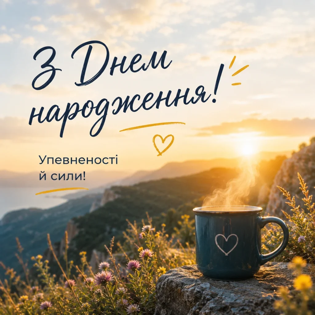 Привітання на фоні гір