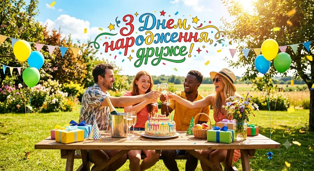 Компанія за столом святкує День народження