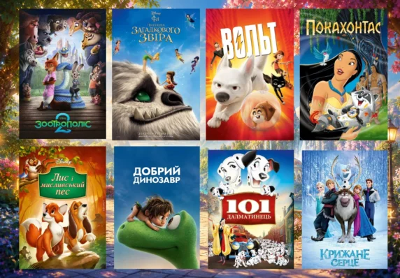 Барвистий колаж із культовими мультфільмами Дісней