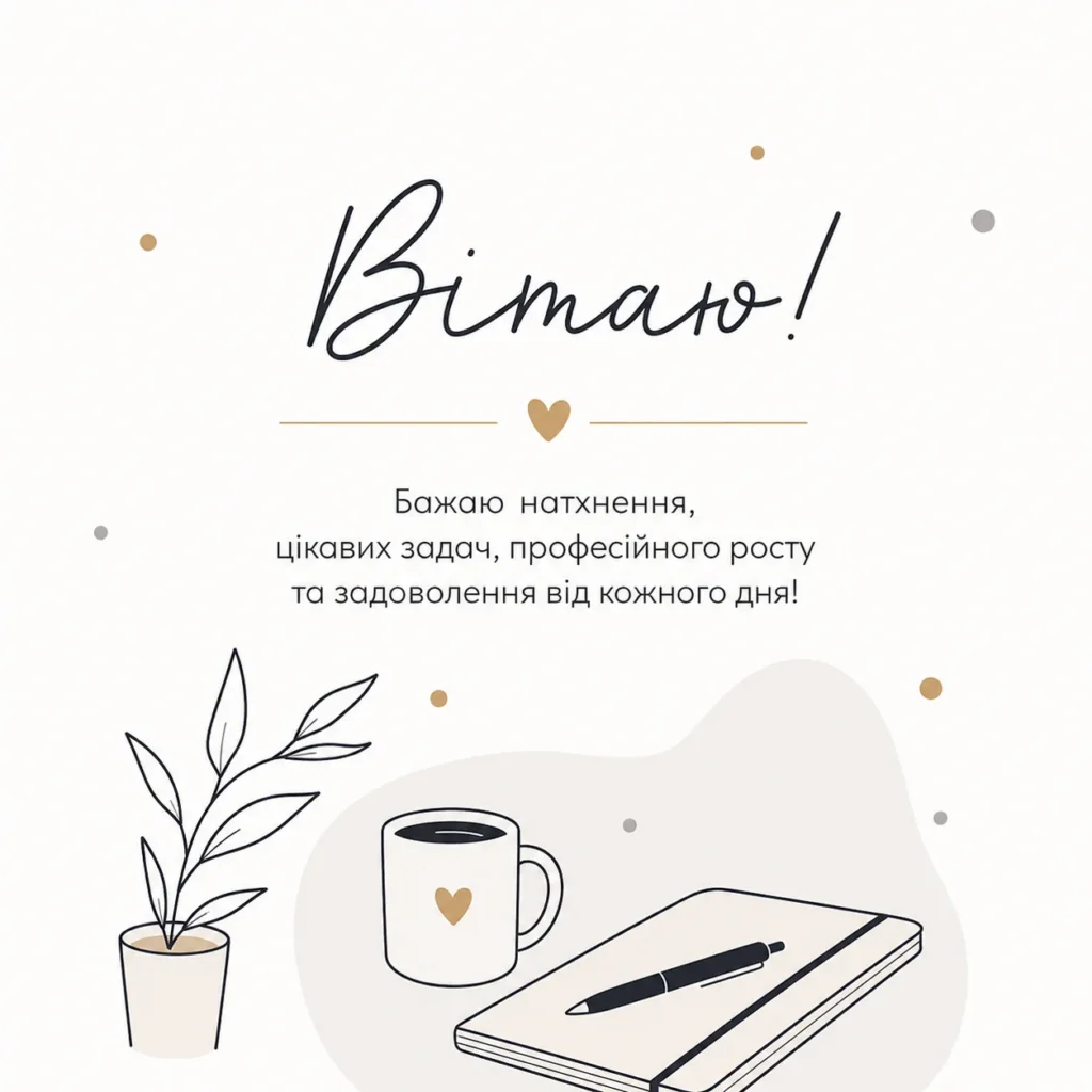 листівка вітання колезі в світлих тонах