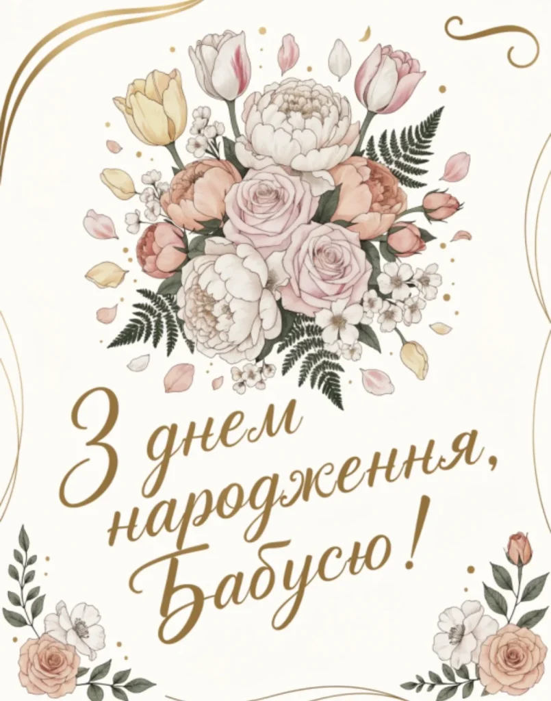 Листівка для бабусі із квітами та бежевому фоні