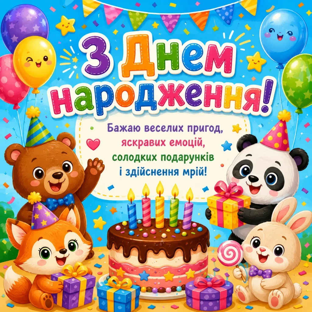 прикольна картинка з привітанням дитини на день народження