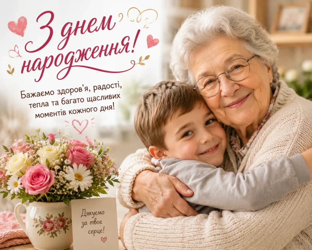 Бабуся обіймає онука