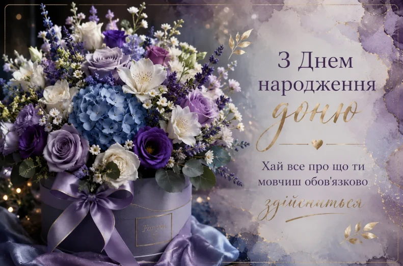 Фіолетові квіти для доні від мами