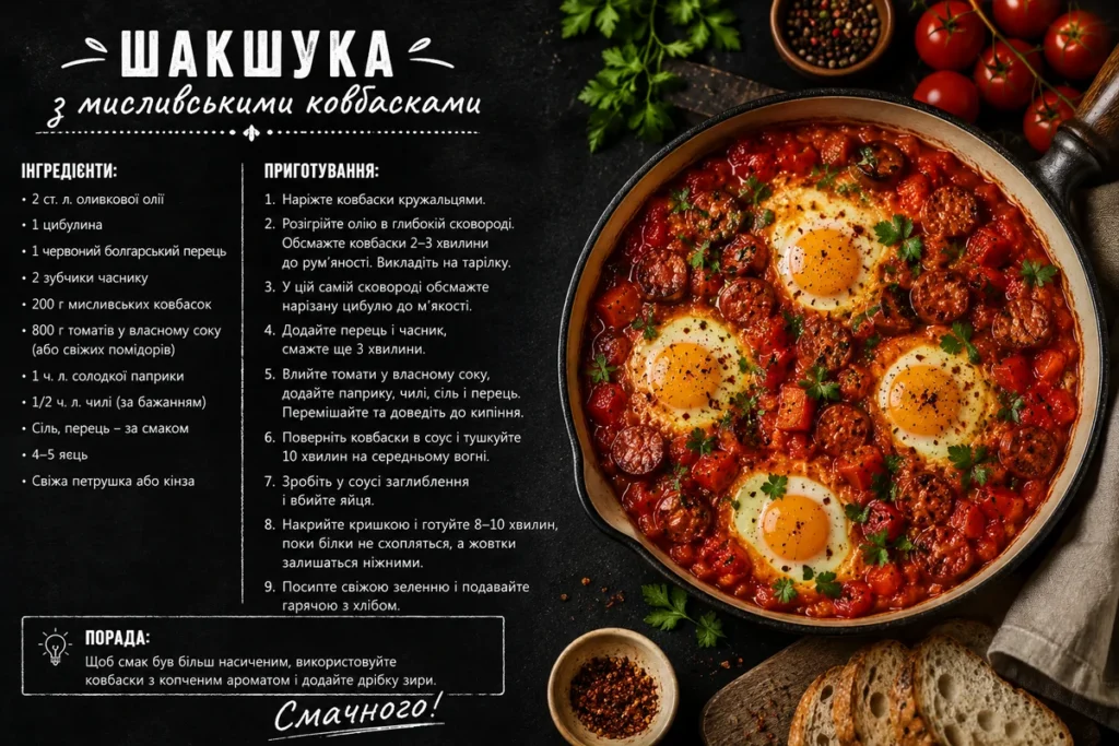 Рецепт шакшуки з мисливськими ковбасками