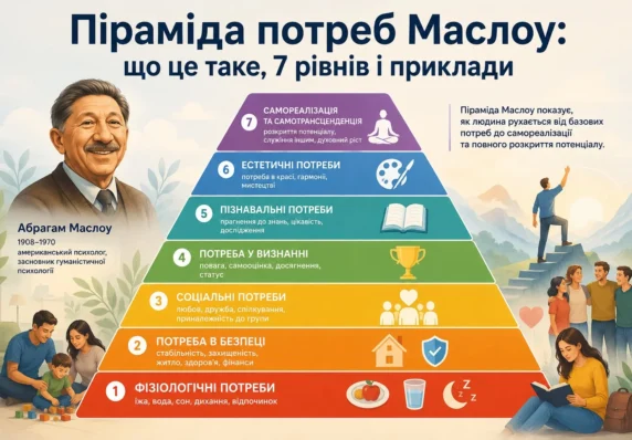 Абрагам Маслоу визначив ієрархію потреб людини від базових, необхідних для життя, до розкриття потенціалу та служіння іншим