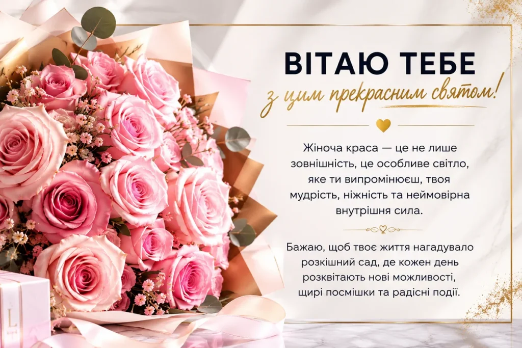 Рожеві троянди з щирим побажанням для жінки