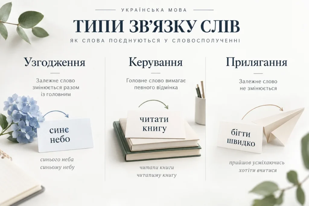 Ілюстрація схеми про зв’язок слів у словосполученні